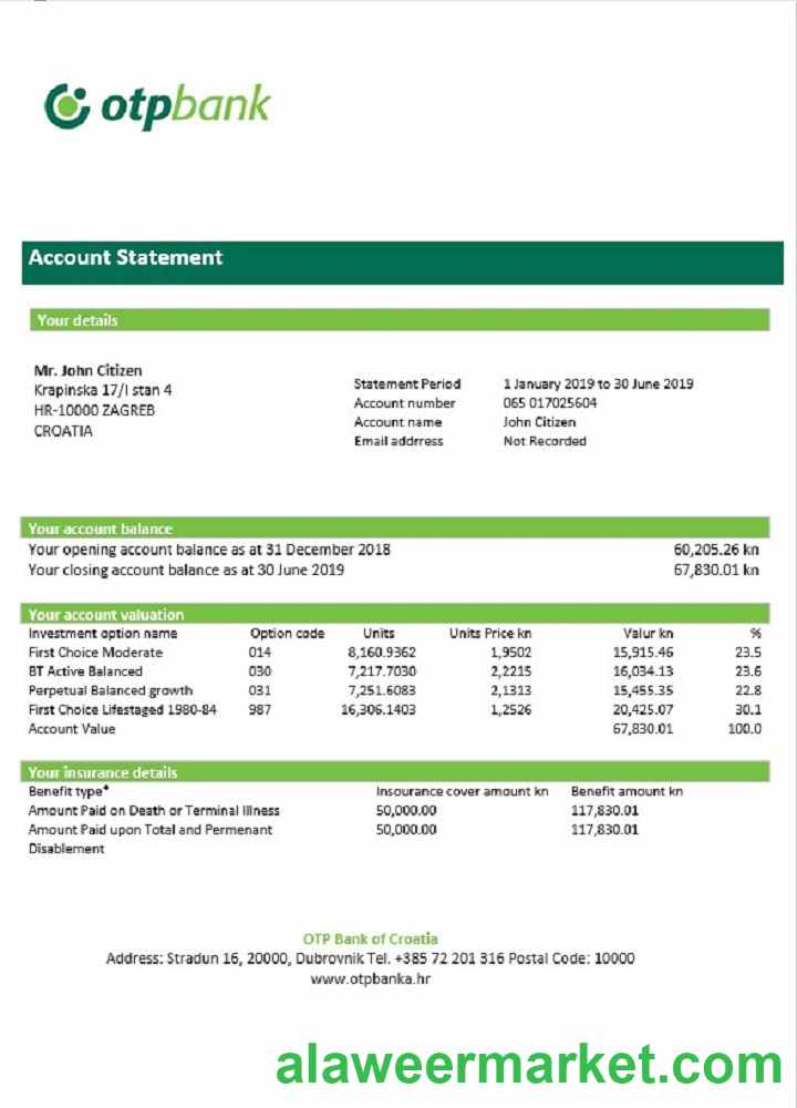 Croatia OTP bank statement